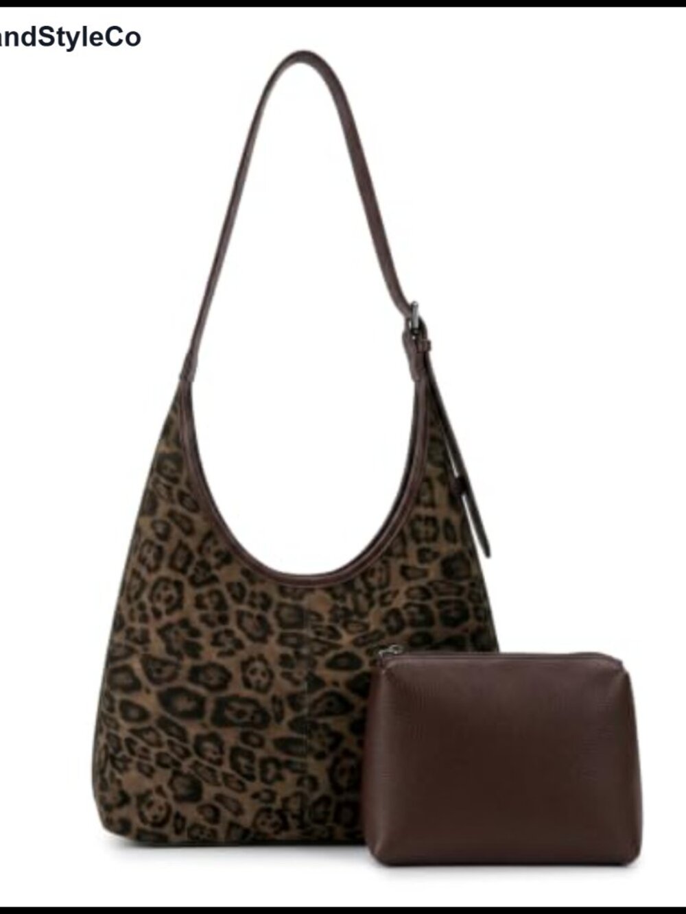 Faux Suede Leopard Print Slouchy Crescent Hobo Shoulder Bag